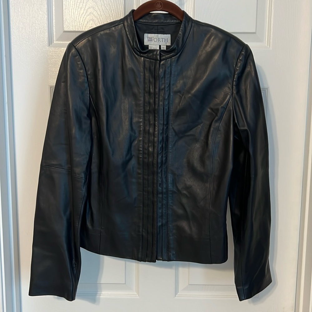 Black soft calf skin leather jacket by Worth